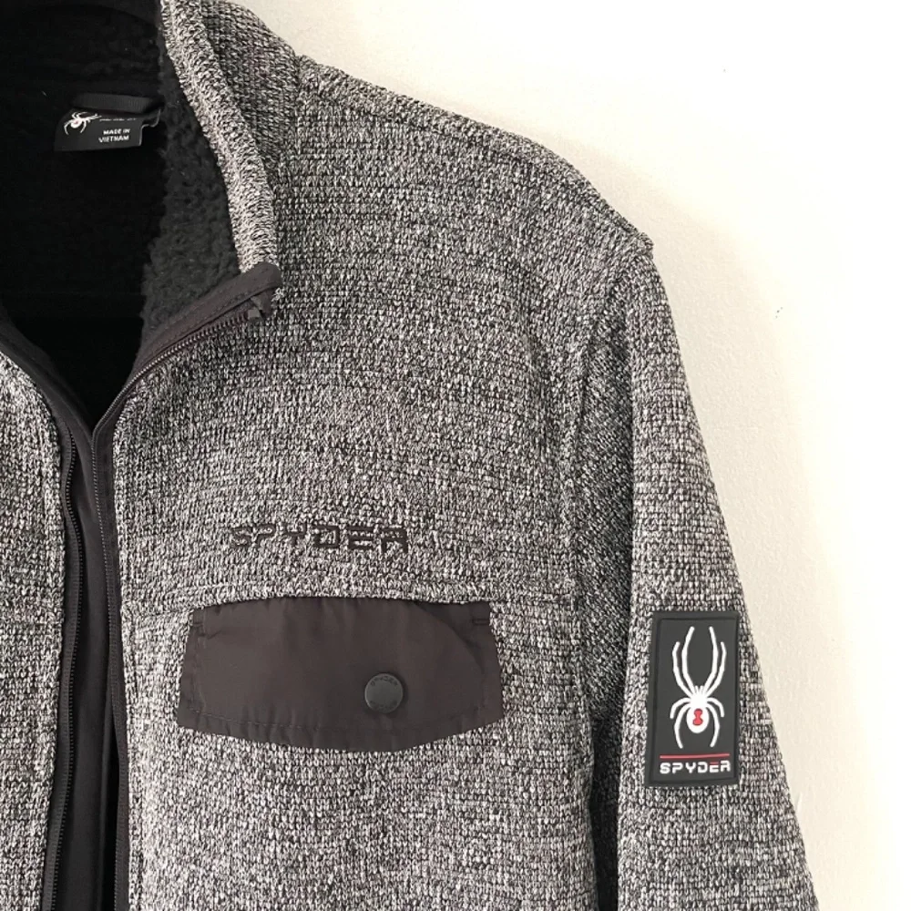 Spyder Men's Expo Charcoal Heather Full Zip Jacket Pocket Faux Shearling Lined M